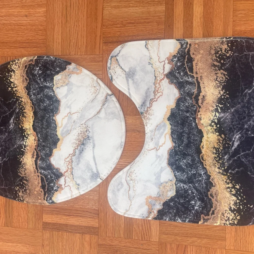 Luxury Marble Bath Mat Set - Black, White, Gold
